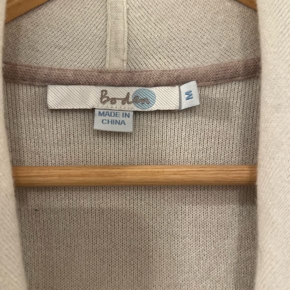 Boden Wool Blend Two Tone Ivory/Tan open-front cardigan sweater jacket Medium - Picture 5 of 7
